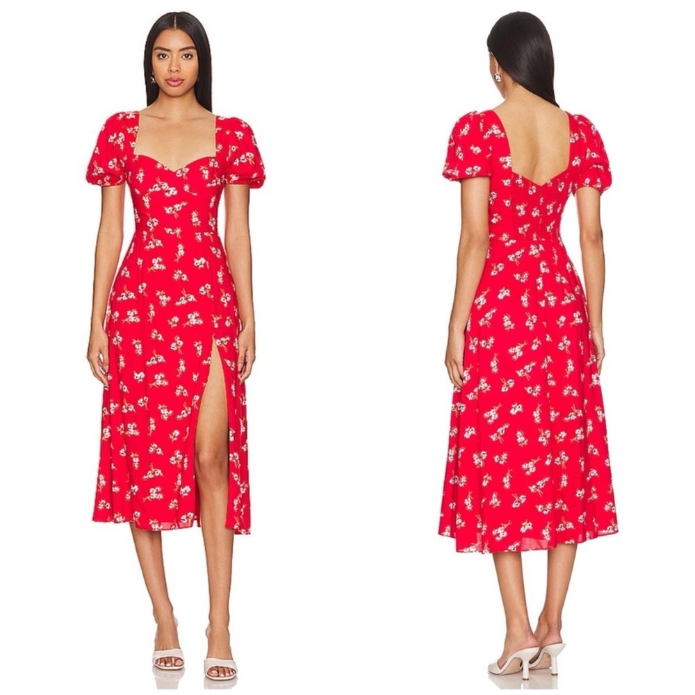 Bardot Gillian Midi Dress in Red Ditsy Floral Size 10